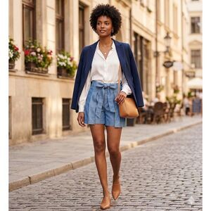 White House Black Market Chambray Tie Front Skort Size 10